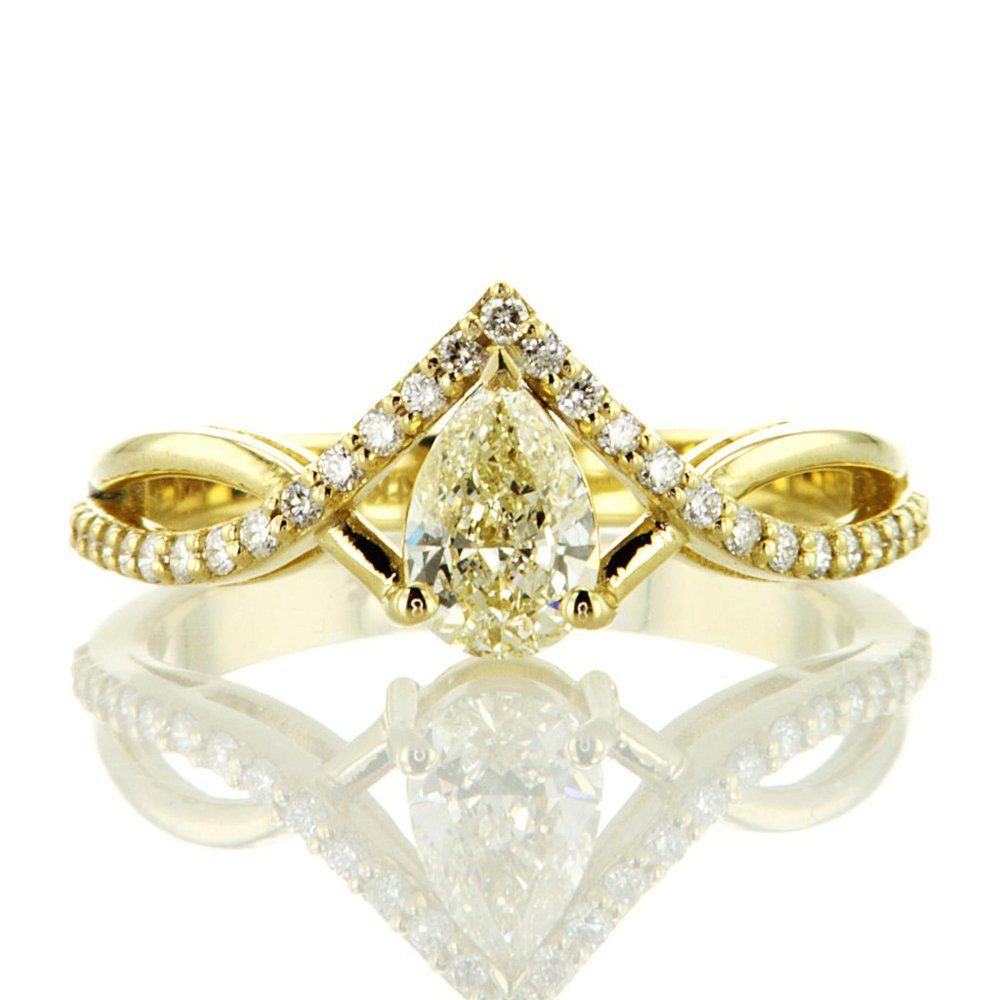 Infinity Split Shank 0.83Ct Natural Pear Diamond Engagement Ring 14K Yellow Gold